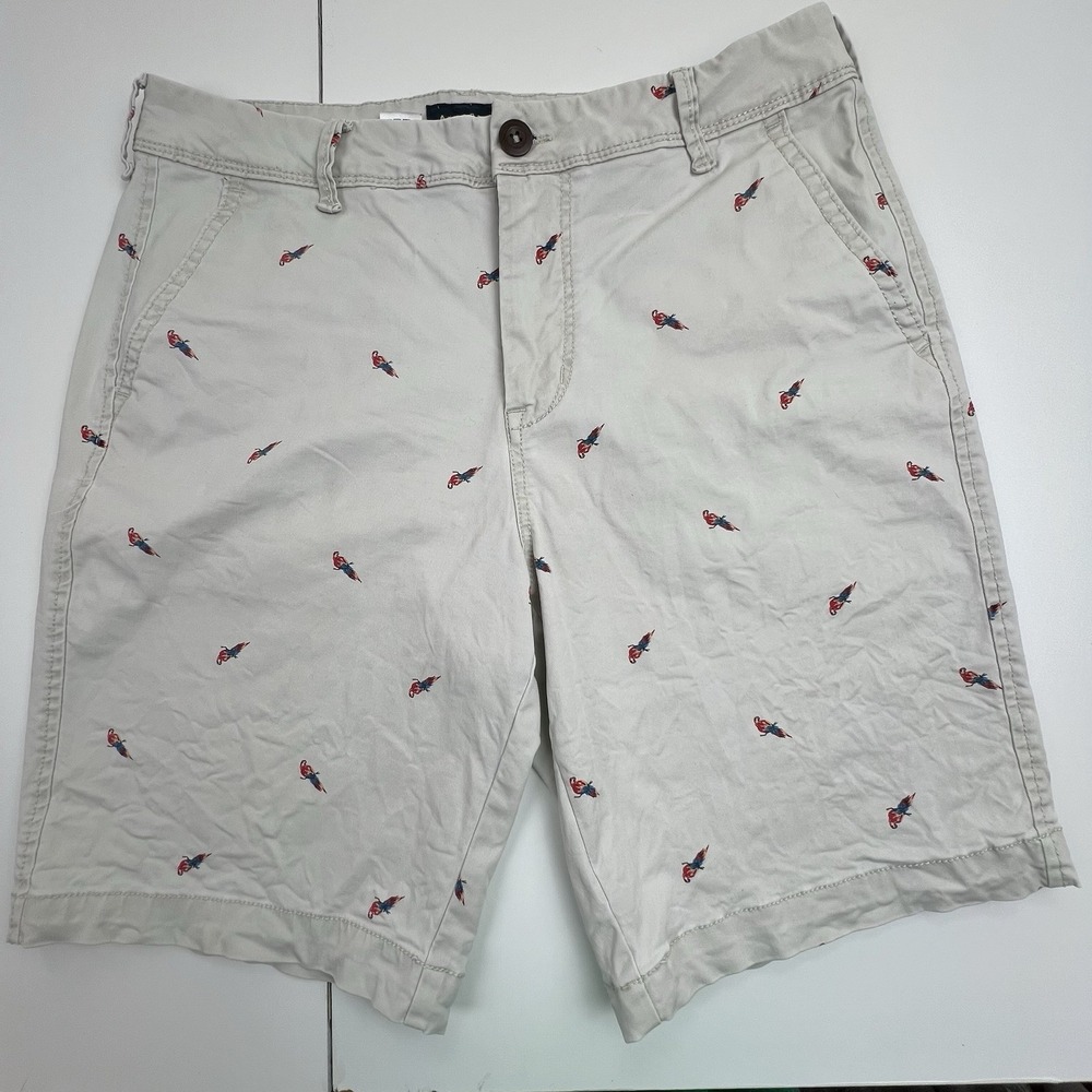 Aeropostale AOP All Over Print  Parrot Shorts Men 32x9 Light Beige Stretch Chino